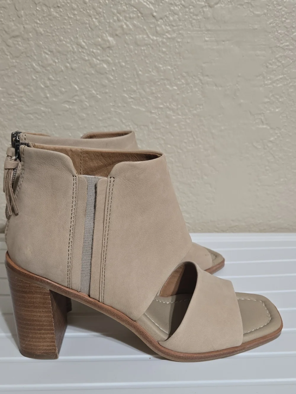 Beige Open-Toe Block Heel Sandal